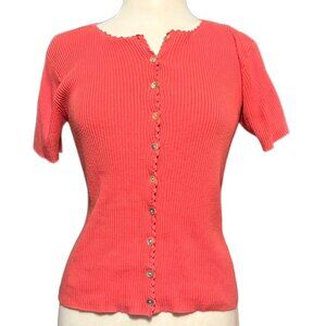 Principles S/P Cotton Orange Ribbed Knit Short Sleeve Button Down Top Blouse